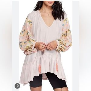 Free People Mix it Up Light Pink Tunic Size L